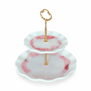 Dwupoziomowa patera z żywicy – Różany Poranek