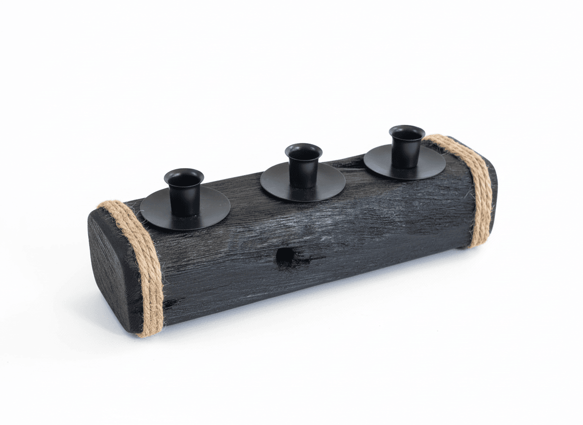 Świecznik Drewniany Głęboka Czerń - obrazek 2