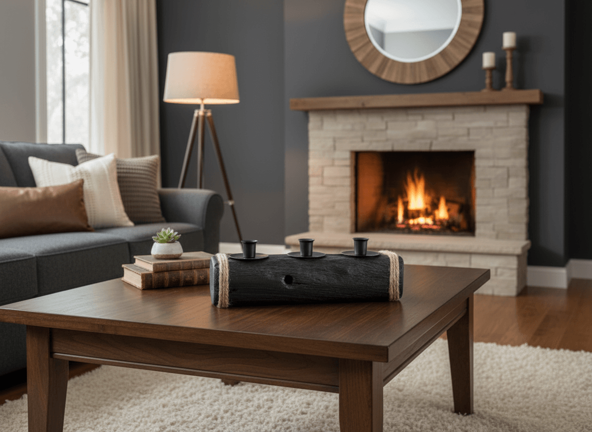 Świecznik Drewniany Głęboka Czerń - obrazek 4